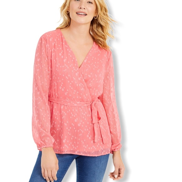 Charter Club Tops - Charter Club Clip-Dot Wrap Top